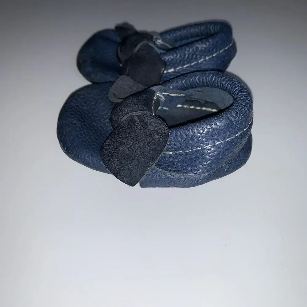 Freshly Picked Toddler Shoes Size 1 Blue Leather Bow Moccasins